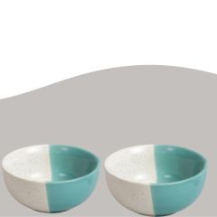 Khurja Pottery Bowl 50-50 White Green | Handcrafted Glossy Ceramic Serving Soup Bowl White & Green Colour (Set of 4Pcs)
