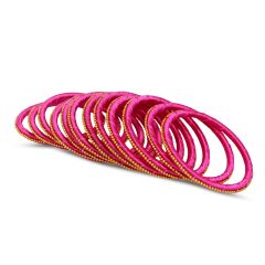 Silk Thread Bangles Ball Chain Design || Set of 12 || Pink || Saras Aajeevika