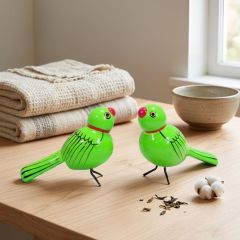 Etikoppaka Wooden Toys Green Bird || Set of 2 || Saras Aajeevika