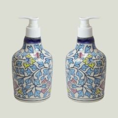 Khurja Pottery Dispenser Big Mughal Painting  Blue Climber | Ceramic Liquid Soap Dispenser with Pump 