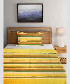 Bedspread Cotton Single Bedsheet || Yellow Green Line || 90X60 inch || Saras Aajeevika