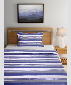 Bedspread Cotton Single Bedsheet || White Grey Line || 90*60 inch || Saras Aajeevika