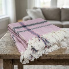 Handloom Cotton Towel 1.75 meter || Color Pink, Blue Line || Set of 2 || Saras Aajeevika