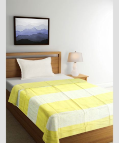 Bedspread Cotton Yellow White Square 90 X 60 Inch