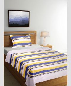 Bedspread Cotton Single Bedsheet || Yellow White Line || 90X60 inch || Saras Aajeevika 