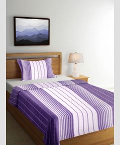 Bedspread Cotton Single Bedsheet || White Violet Line || 90*60 Inch || Saras Aajeevika