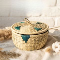 Munj Grass Chapati Box with Green Flower Design 8 Inch || Saras Aajeevika