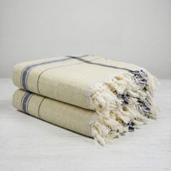 Handloom Cotton Towel 1.75 meter|| Color Light Yellow & Black Line || Set of 2 || Saras Aajeevika