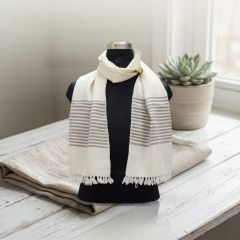 Handloom Unisex Muffler || Marino Wool || Off White & Grey || Saras Aajeevika