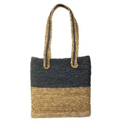 Ladies Bag Sabai grass Stripes Natural & Blue Colour made by Jhargram Block Mahila Aranya Sundari Mahasangha SHG of West Bengal