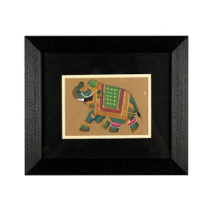Miniature Painting Elephant Design Hardpaper With Frame 5 x 4 Inch