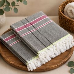 Handloom Cotton Towel 1.75 meter || Color Mehandi, Green & Red Line || Set of 2 || Saras Aajeevika