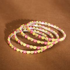 Beads Bangles || Yellow, Green and Pink Color || Set of 4 || Saras Aajeevika