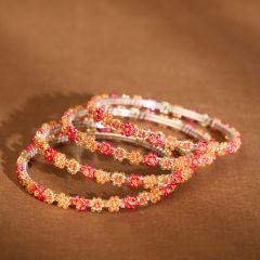 Beads Bangles || Orange, Pink and Gold Color || Set of 4 || Saras Aajeevika