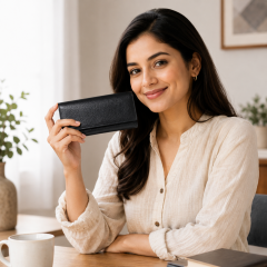 Buffalo Leather Clutch Wallet || Black Colour || 8 inch || Saras Aajeevika