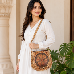 Camel Leather Shantiniketan Ladies Handbag  8 inch Konark || Saras Aajeevika