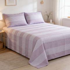  Bedspread Cotton Light Purple With White Line 90x100 (Double Bed Sheet with Pillow Cover)
