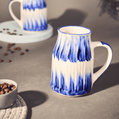 Khurja Pottery Milk Mug Chimni Blu Clr Wt Wht Line Set Of 2 || Saras Aajeevika