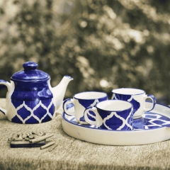 Khurja Pottery Murli Mug Tea Set White & Blue Color Big 2 || Saras Aajeevika