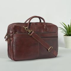 Premium Crocodile Texture Leather Laptop Bag – Maroon Elegance