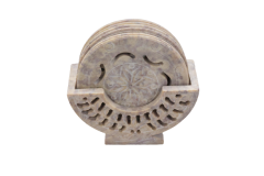 Handcrafted Soapstone Coaster Set with Carved Holder (Set of 6)