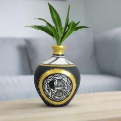 SARAS Aajeevika Handcrafted Flower Vase – Black Terracotta Pottery with Madhubani Art (6.3")