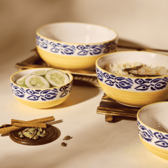 Khurja Pottery Soup Bowl |Yellow and blue|Decorative Item| Home Décor