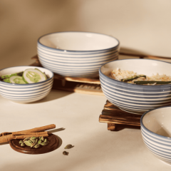 Khurja Pottery Decorative Soup Bowl – Gray & White | Handcrafted Home Décor Item