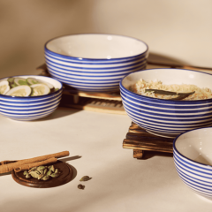 Khurja Pottery Soup Bowl |White and Blue|Decorative Item| Home Décor