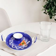 Khurja Pottery Pizza Platter Blue Shade Small| Handcrafted Ceramic pizza platter small | Dining Tableware