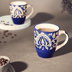 Saras Aajeevika’s Khurja Pottery Milk Mugs – Set of 2 (Blue, Mughal Painting)