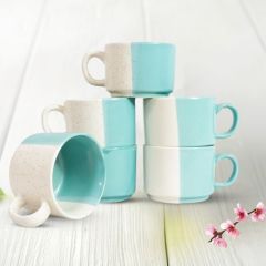 Khurja Pottery Murli Cup Italian 50-50 Green White So6| Hand painted | Kitchen ware | Home Décor |Green and White