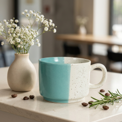 Khurja Pottery Murli Cup Italian 50-50 Green White So6| Hand painted | Kitchen ware | Home Décor |Green and White
