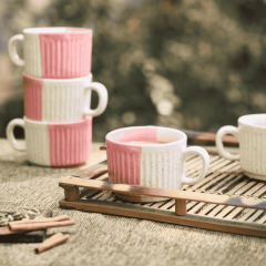 Khurja Pottery Murli Cup Italian 50-50 Bulging Red White So6| Hand painted | Kitchen ware | Home Décor | Red