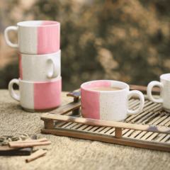 Khurja Pottery Murli Cup Italian 50-50 Red White So6| Hand painted | Kitchen ware | Home Décor | Red