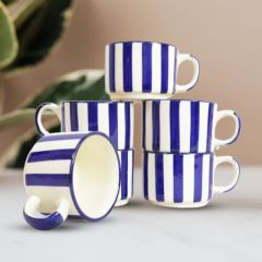 Khurja Pottery Murli Cup Painting Blue Line So6| Hand painted | Kitchen ware | Home Décor | Blue