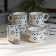 Khurja Pottery Murli Cup Painting Grey Flower So6 | |Ceramic Cup | Microwave Safe | Hand painted | Kitchen ware | Home Décor | Grey