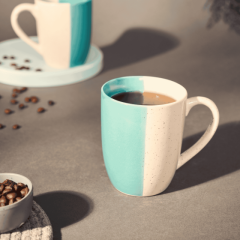 Khurja Pottery Milk Mug Italian 50-50 Green White So2|Ceramic Cup | Microwave Safe | Hand painted | Kitchen ware | Home Décor | Green & White