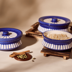 Khurja pottery chapati donga   Blue | Donga for Chapati | Kitchen Essentials | Ceramic Tableware in Blue 3Pc WHT+ BLUE BORDER 8"