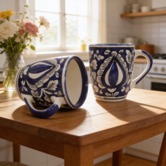 Khurja Pottery Mugal Painting Milk Mug Blue SO2 || Saras Aajeevika