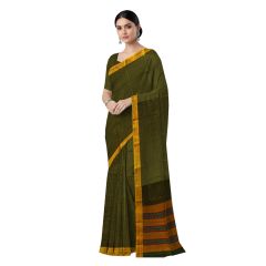 Iikal Chadurang Chikki Cotton Saree || Handloom || Mehndi Color with 80cm Blouse || Saras Aajeevika
