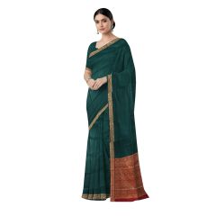 Iikal Soft Silk Saree || Handloom || Bottle Green Color with 80cm Blouse || Saras Aajeevika