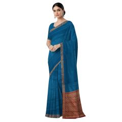 Iikal Soft Silk Saree || Handloom || Firozi Color with 80cm Blouse || Saras Aajeevika