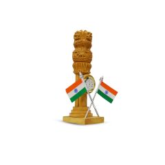 Wooden Ashoka Piller 8 & Two Flags with Watch || Saras Aajeevika