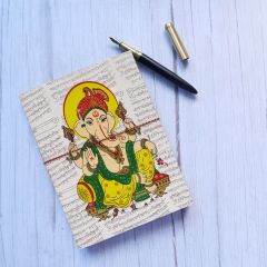 Handmade Paper Diary || Ganesha Print || White || 6x8 || Saras Aajeevika