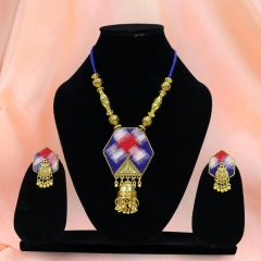 Handmade Sambalpuri Fabric Golden Oxidized Necklace Set || Saras Aajeevika