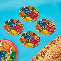 Kalighat Bird Painting Wooden Tea Coaster || Set of 4 || Saras Aajeevika