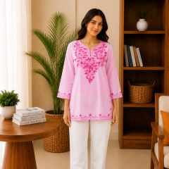 Cotton Short Kurti || Pink Colour || S size || Saras Aajeevika