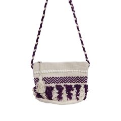 Cotton Sling Bag Off White & Purple || Saras Aajeevika