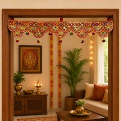 Kachchh Velvet Toran || Red with White Moti || 3ft || Saras Aajeevika